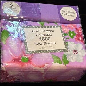 Hotel Bamboo Collection Purple Floral King Sheet Set